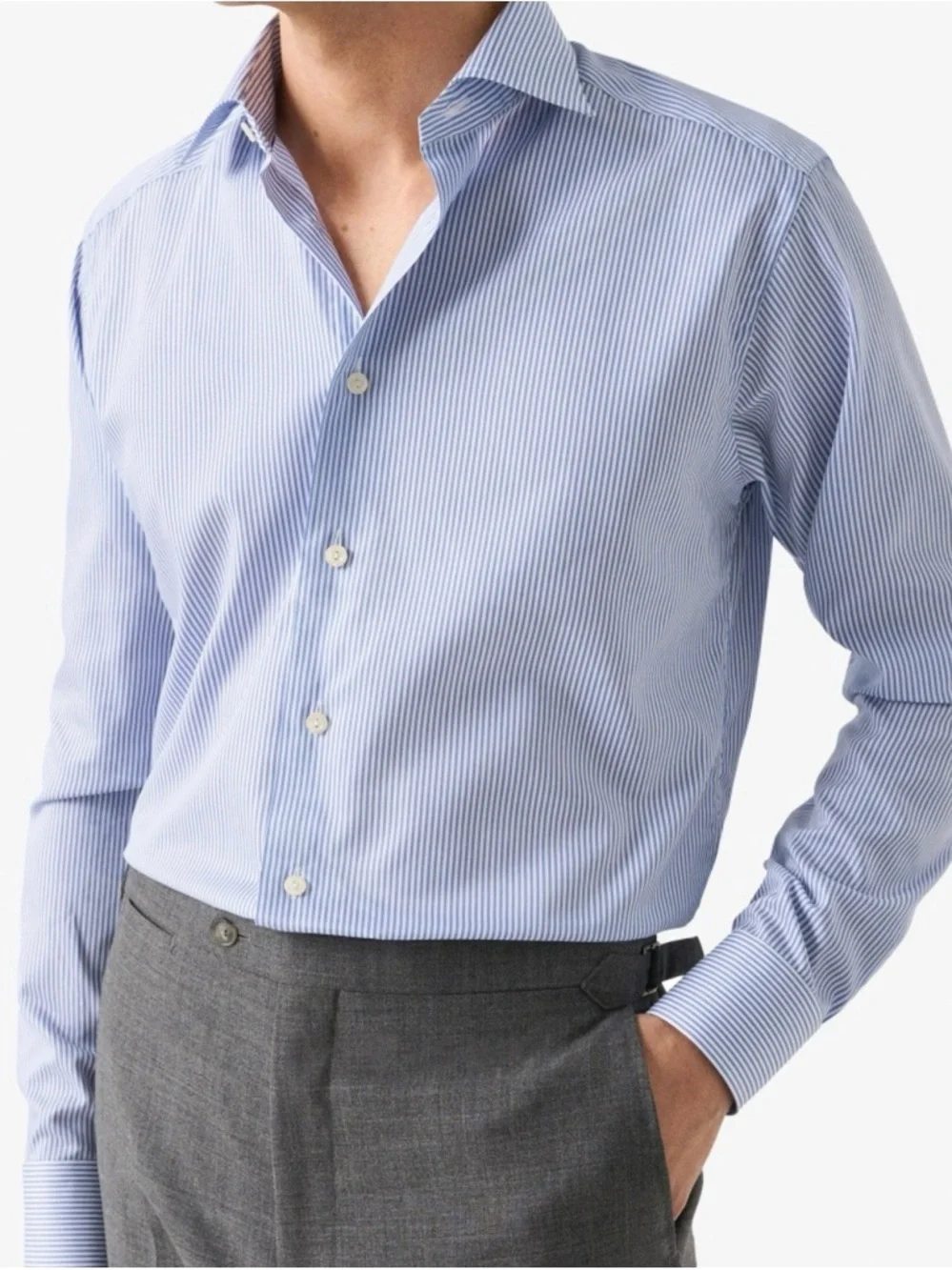 Eton Light Blue Fine-Stripe Men's Dress Shirt Neck Size 40/15 3/4 - Picture 7 of 16